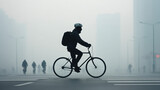 Air Pollution, A cyclist navigates an urban street, showcasing dynamic movement and city life in a high-resolution image.