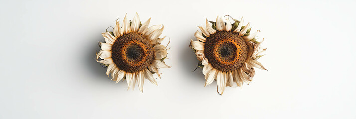 Poster - Sunflower heads overlapping on a bright background with soft shadows for a striking visual appeal