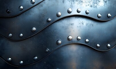 Poster - Close up view of a metal surface with rivets and wavy lines on it