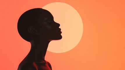 Poster - Silhouette of a model against a stunning sunset with glowing light in a minimalist style and space for text. Generative AI