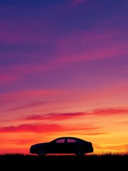 Aufkleber - Sleek car silhouette against a vibrant sunset sky with spacious background for creative text placement. Generative AI
