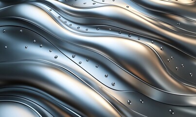 Poster - Abstract flowing metal waves with rivet details creates a metallic background
