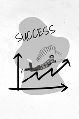 Aufkleber - Creative photo 3d collage artwork poster picture of funny young man flying his dream professional growth isolated on painting background