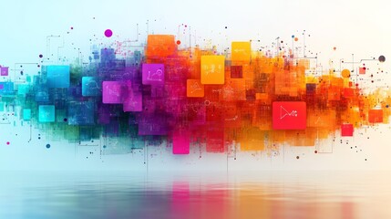 Leinwandbilder - Abstract Data Visualization: A Colorful Interplay of Information Architecture and Data Streams Reflected in a Digital Horizon
