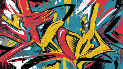 Poster - A vibrant abstract artwork with dynamic brush strokes in red, yellow, black, and blue colors, symbolizing energy, creativity, and modern design.