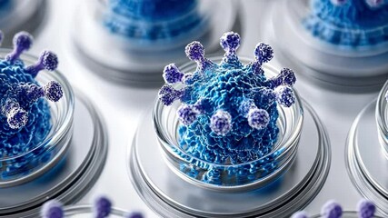 Aufkleber - Virus Sample Under Research: A close-up shot reveals a detailed model of a virus contained within a clear vial, set against a backdrop of similar samples.