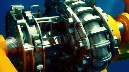 Poster - advanced subsea engineering revealing complex machinery functioning seamlessly underwater, powering 