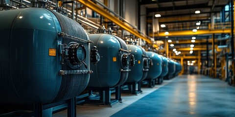 Poster - Industrial facility featuring large storage tanks and a modern production line during daytime operations