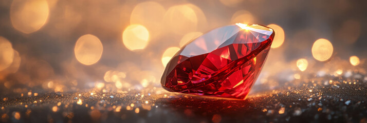 Poster - Charming ruby glows brilliantly against a shimmering golden background