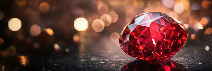Poster - Charming ruby gemstone glows with brilliance and depth against a blurred background