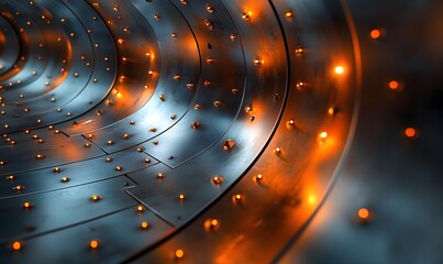 Poster - Abstract futuristic metallic tunnel with orange lights shining through it