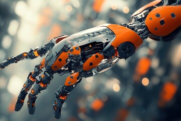 Poster - Futuristic robot parts assembling themselves in mid-air.