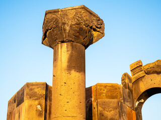 capitals of column in Zvartnots Cathedral, Armenia