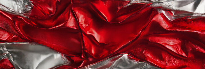 Poster - Dim scarlet flashes create a stunning contrast with silver texture in abstract display