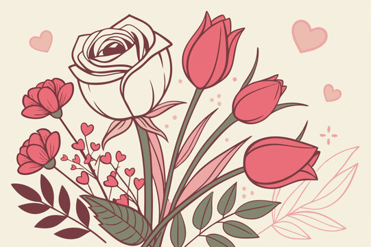 Floral-elements vectors of roses tulips and other