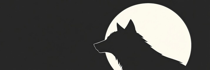 Leinwandbilder - Minimalist wolf silhouette stands against a full moon with ample space for custom text. Generative AI