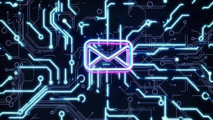 Poster - Futuristic Neon Circuit Board Design with Illuminated Logo Element