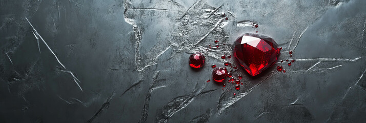 Poster - Glowing ruby reflections on textured silver surface create a captivating visual effect