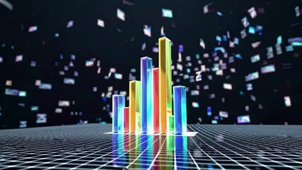 Poster - Colorful 3D Bar Graph with Blurred Digital Background Effects