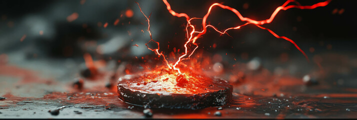 Poster - Crimson lightnings erupt from a dark surface, illuminating the surroundings with vibrant energy