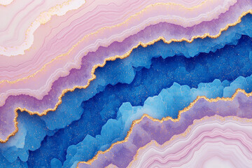 Poster - Agate Abstract: An ethereal blend of vibrant blues and soft pinks swirled together, evoking the intricate beauty of an agate stone.