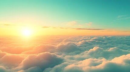 Wall Mural - vibrant sunset over fluffy white clouds in a clear blue sky creating a serene nature landscape