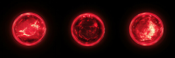 Fototapete - Round red glow overlays creating a striking visual effect on a black background
