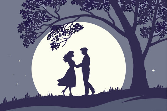 Couple Silhouettes in Romantic Moment