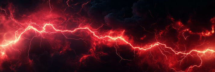 Poster - Stunning crimson lightning bolts create an electrifying overlay texture in dark clouds