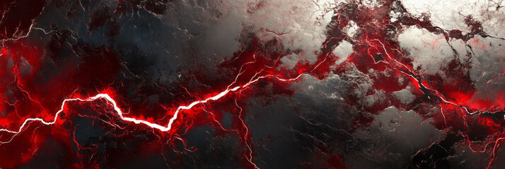 Fototapete - Crimson lightning bolts contrasting against a metallic silver background