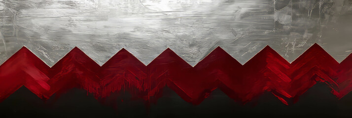 Poster - Subtle crimson zigzags contrast with a shimmering silver texture in abstract design