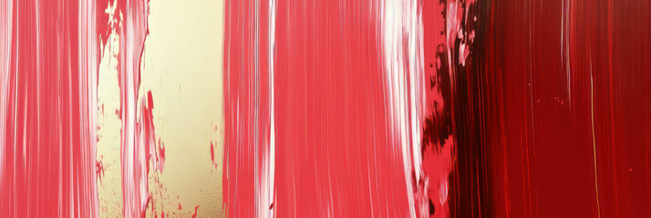 Poster - Vibrant patterns of sweet scarlet streaks across a textured golden backdrop in a modern art piece