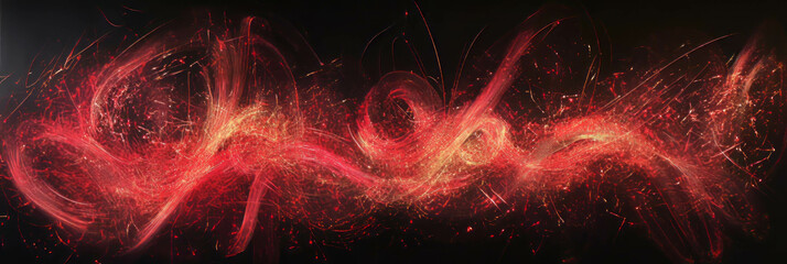 Poster - Swirling red sparks create vibrant patterns in a dark backdrop during a vibrant display