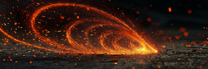 Poster - Swirling red sparks creating dynamic patterns in a darkened environment