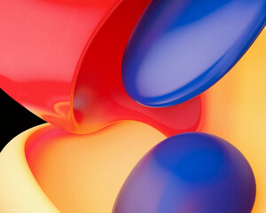 Leinwandbilder - An abstract 3D design featuring fluid, intertwined shapes in bright red, yellow, and blue colors, symbolizing motion, energy, and modern aesthetics.