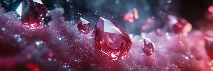 Poster - Ruby lightnings sparkle on a bed of shimmering crystals in an enchanting display