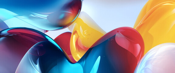 Leinwandbilder - An abstract fluid design featuring overlapping colorful translucent shapes, creating a vibrant composition that showcases the concept of flow, movement, and dynamic beauty.