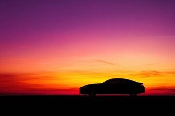 Aufkleber - Sleek car silhouette against vibrant sunset sky with available space for text. Generative AI