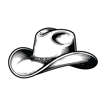 Cowboy hat detailed vector illustration, Vintage design idea, Hand drawn design idea isolated on a white background