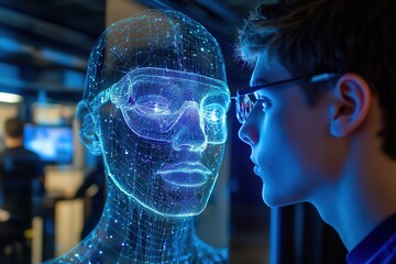 Poster - Digital twin edge computer technology . Two robots confront each other, displaying the phrase 