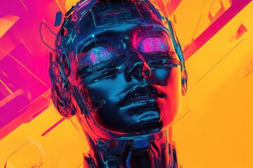 Poster - Digital futuristic robotic ai human .
