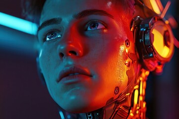 Poster - Digital futuristic robotic ai human .