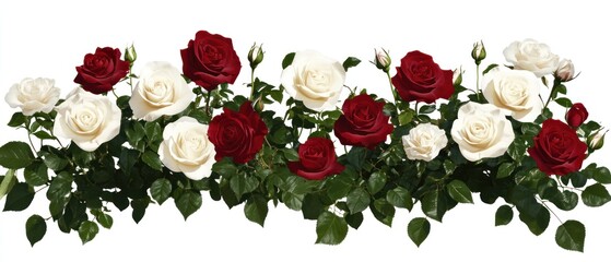 Wall Mural - Red and white roses arrangement on isolated background for greeting cards or presentations