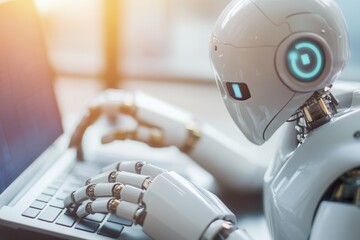 Poster - chatbot conversation assistant. person using online customer service with chat bot to get support.