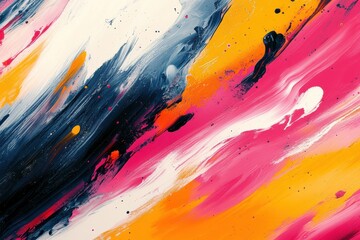 Aufkleber - a vibrant abstract painting featuring bold strokes of pink, orange, yellow, and black. perfect for v