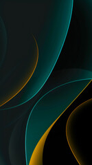 Fototapete - Flowing curves and vibrant colors create an abstract design, blending shades of teal, yellow, and black against a contrasting backdrop
