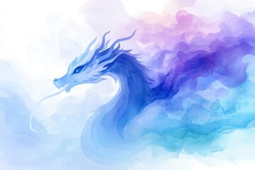 Naklejka na meble Watercolor dragon emerges from misty clouds artistic fantasy realm ethereal vibes enchanting viewpoint