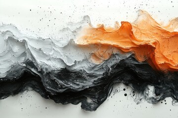 Aufkleber - An abstract art piece showcasing dynamic swirls of black, white, and orange textures, creating a visually striking contrast and movement.