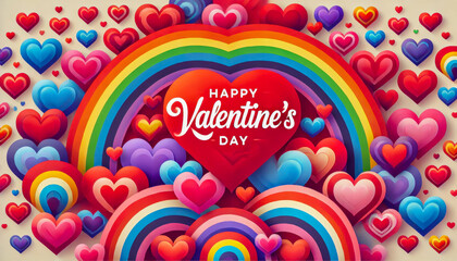 Aufkleber - Vibrant display of hearts and rainbows celebrating love on Valentine's Day in a cheerful design