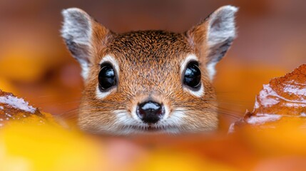 Wall Mural - Adorable Mouse Deer Autumn Leaves Forest Wildlife